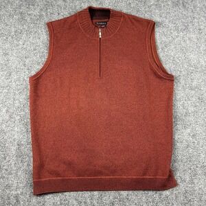 Tommy Bahama Sweater Vest Mens‎ XL Brown Wool Cotton Half Zip Golf Pullover